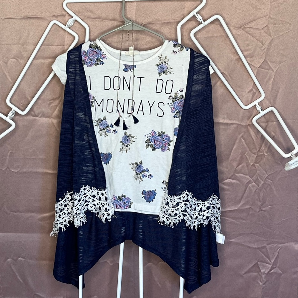 Self Esteem 3 piece set girls size small top vest and necklace
